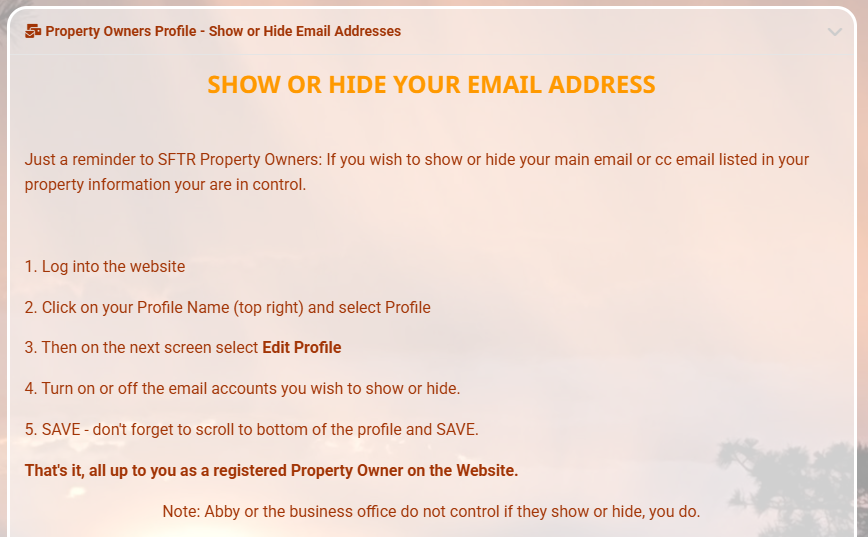 Property Onwer Search - Show or Hide Email